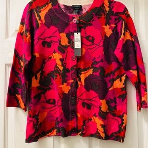 Talbots Pink Orange Floral Cashmere Cardigan NWT